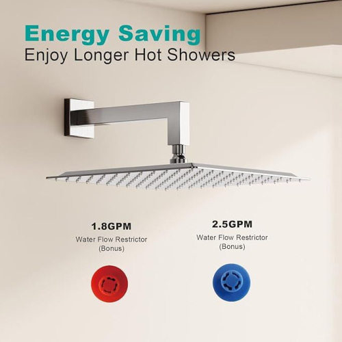 Square Shower head, High Flow Stainless Steel Square Rainfall Shower Head